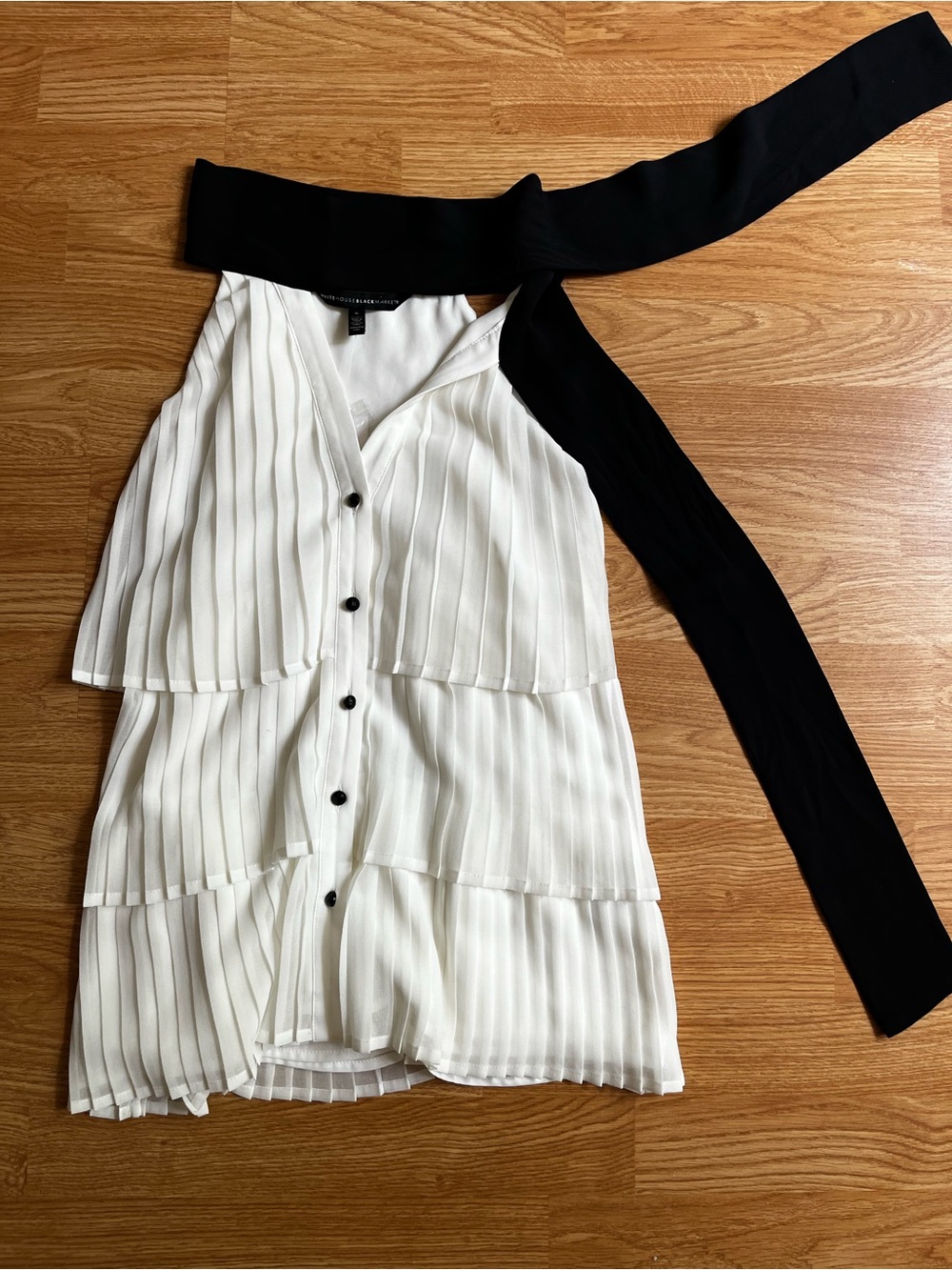 White House Black Market Black and White Pleated Halter Top